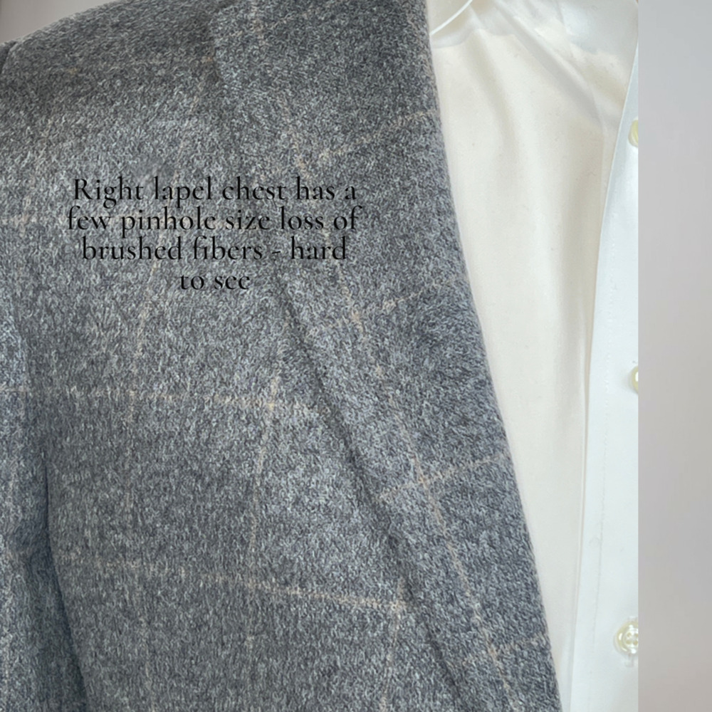 Saks 100% Brushed Cashmere Sport Coat 44-46L Gray Camel Windowpane Plaid - Picture 8 of 16